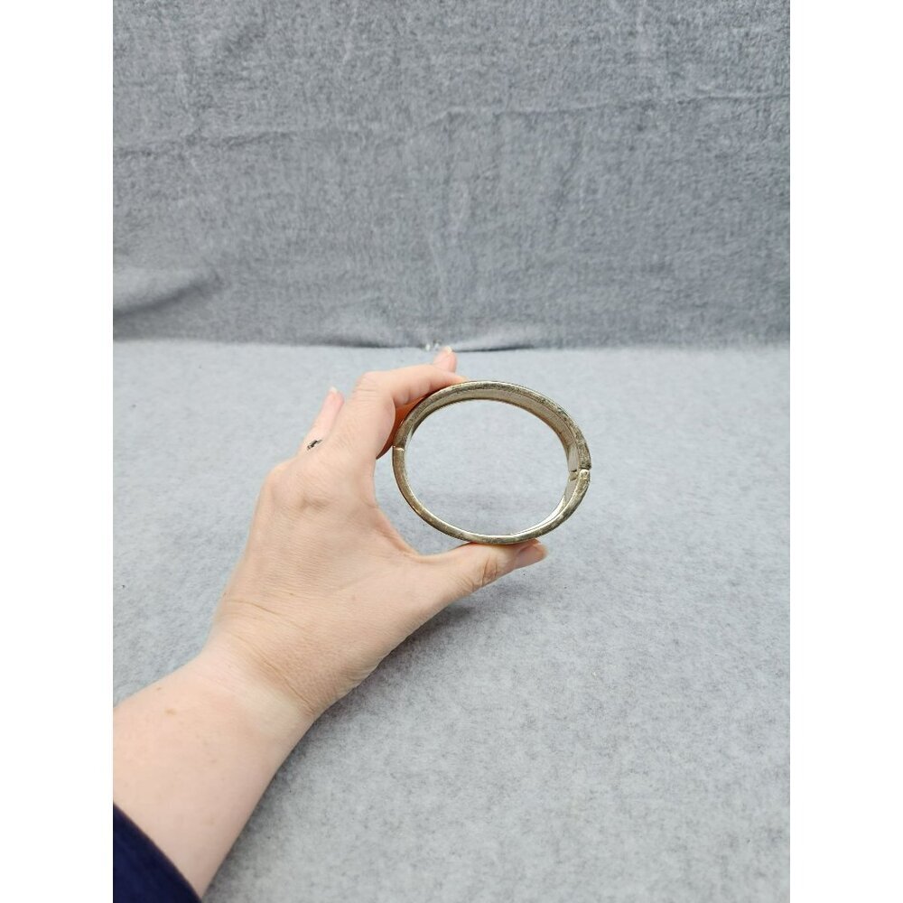 Yellow & Silver plate Hinged Bangle Bracelet - Picture 3 of 10